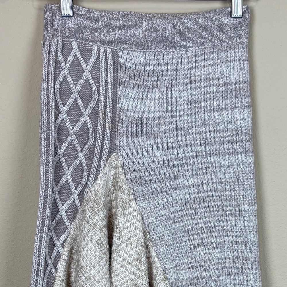 Sleeping On Snow Taupe/Beige/Cream Asymmetrical Knit Fringe Pull On Skirt - Picture 2 of 12